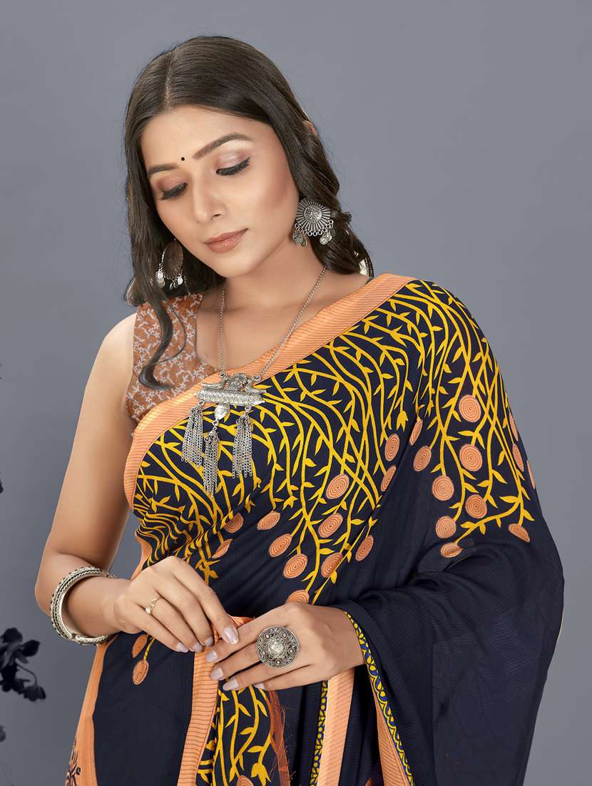 women beige printed georgette saree with blouse - 21412575 -  Standard Image - 2