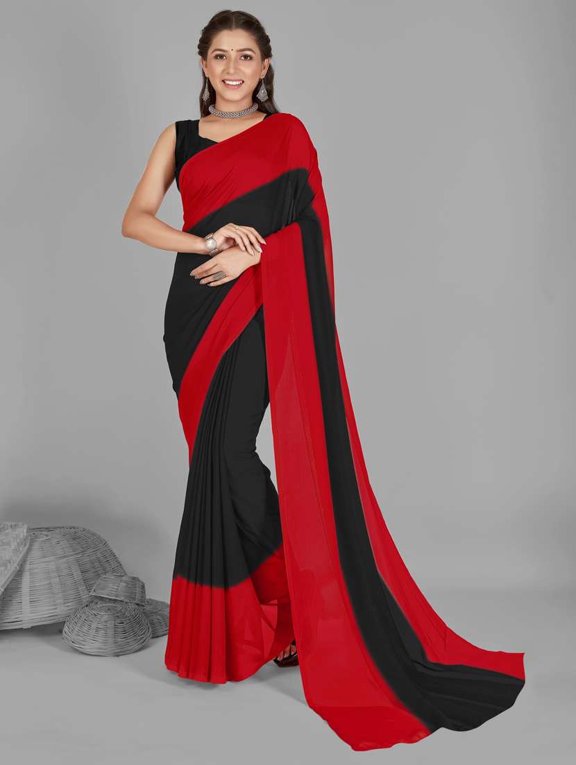 women black solid georgette saree with blouse