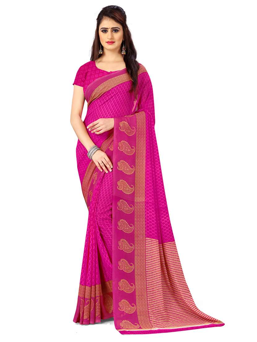 women pink printed georgette saree with blouse