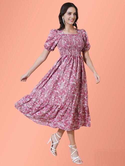 women pink polyseter fit & flare dress - 21412821 - Standard Image - 0