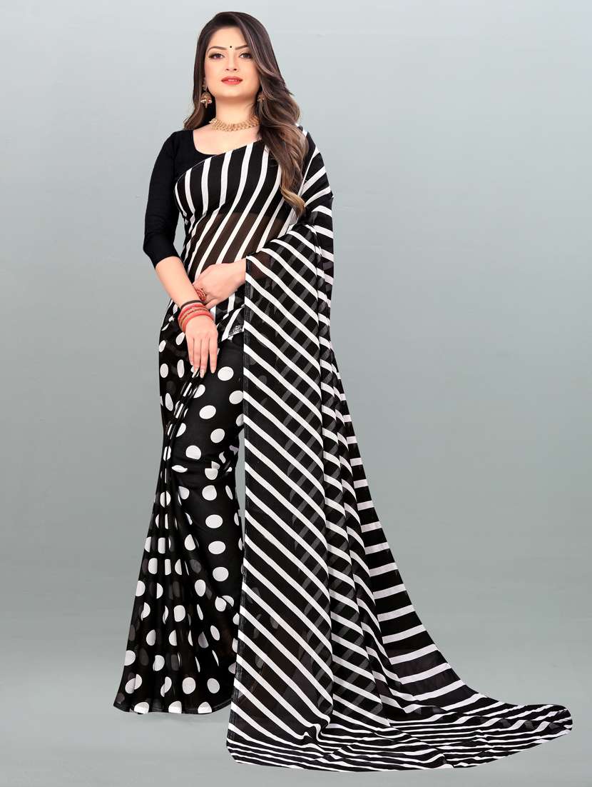 women black printed georgette saree with blouse