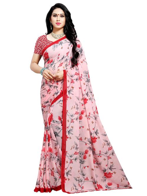 women pink floral printed saree with blouse - 21413042 -  Standard Image - 0