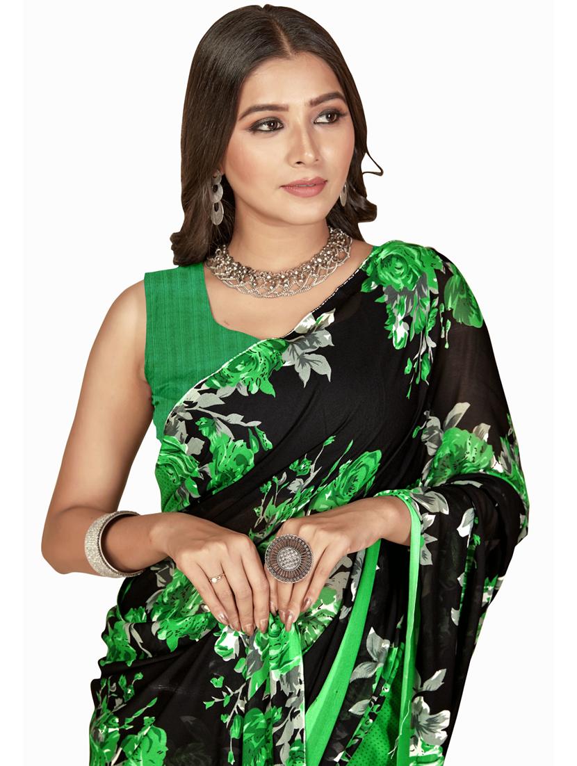 women green floral printed saree with blouse - 21413156 - Standard Image - 2