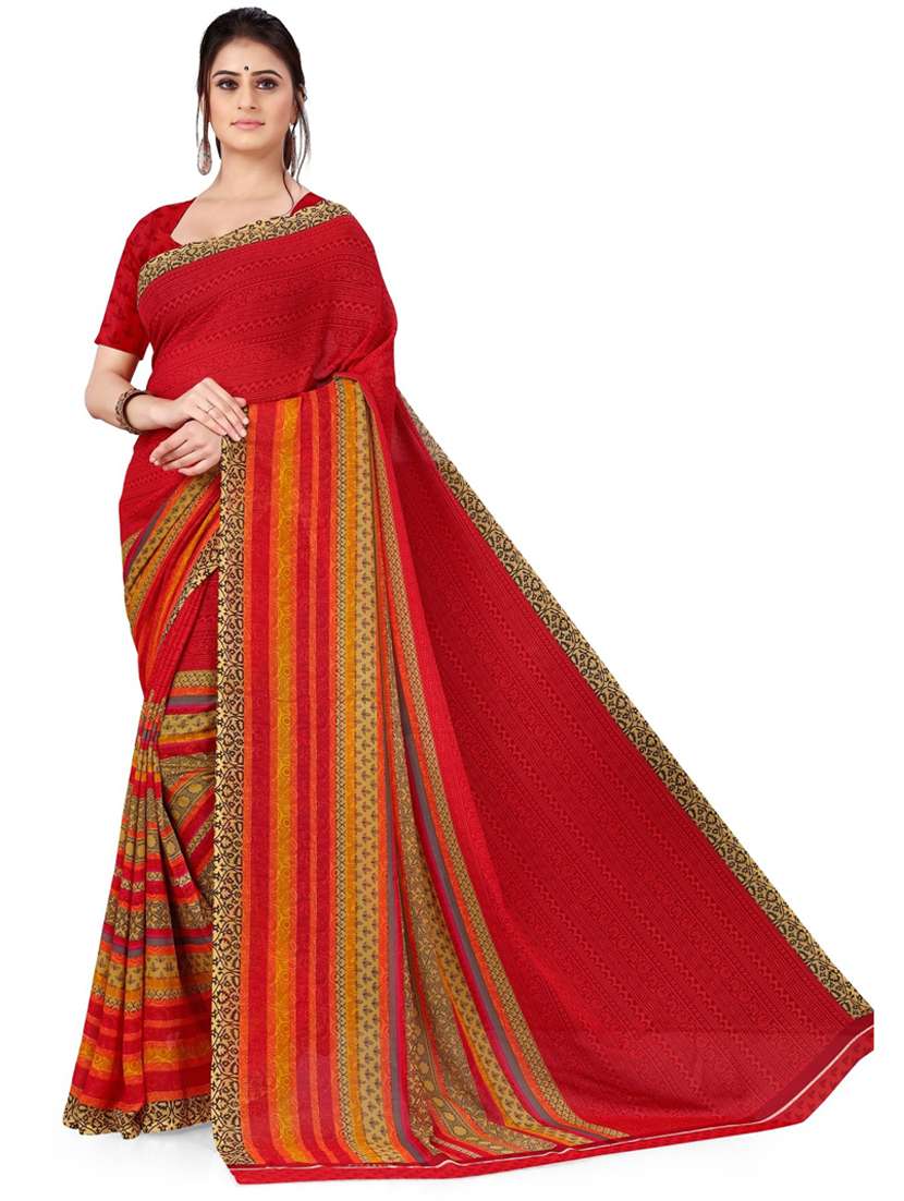 women red stripes printed saree with blouse
