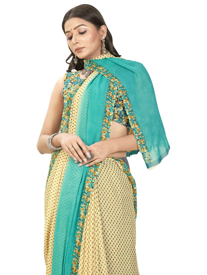 women cream printed georgette saree with blouse - 21413208 -  Standard Image - 2