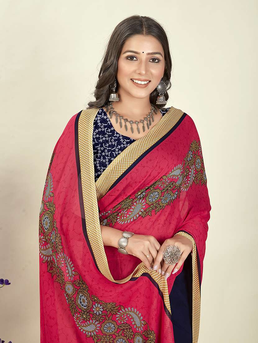 women black printed georgette saree with blouse - 21413339 -  Standard Image - 2