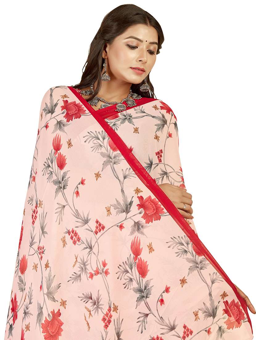 women pink floral printed saree with blouse - 21413348 -  Standard Image - 2