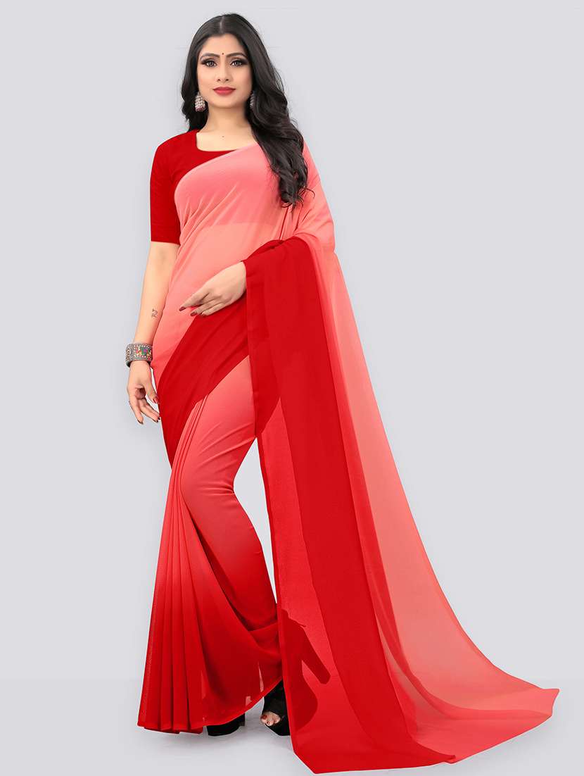 women red ombre saree with blouse