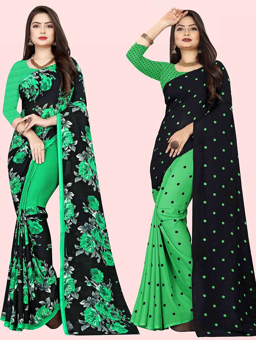 women pack of 2 casual wear combo sarees with blouse