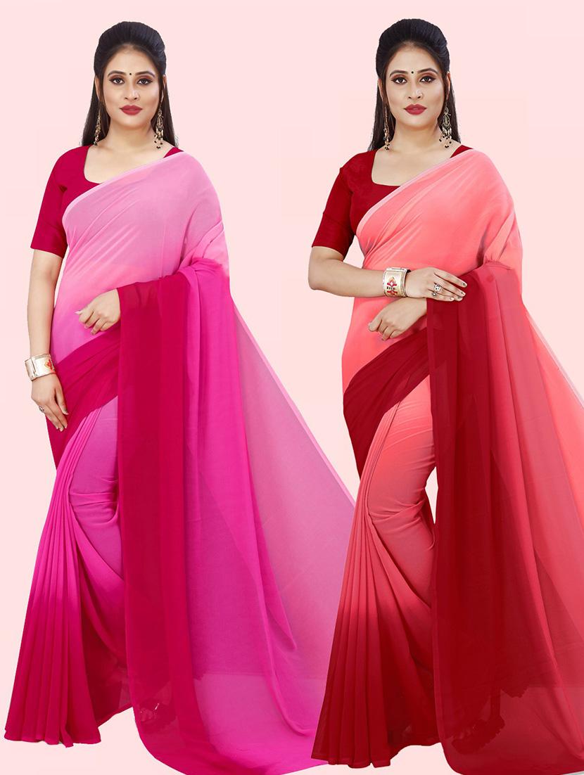pack of 2 casual wear combo sarees with blouse - 21416078 -  Zoom Image - 0