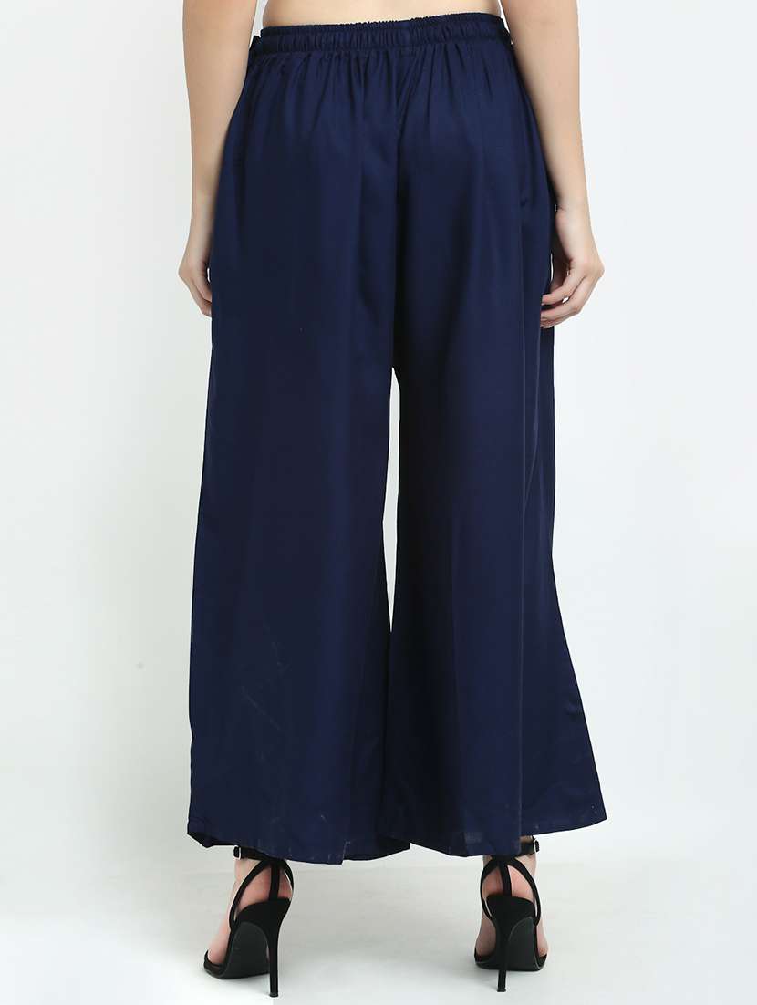 women navy blue rayon pocket palazzo - 21431159 -  Standard Image - 2