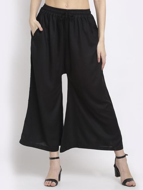 women black rayon pocket palazzo - 21431160 - Standard Image - 0