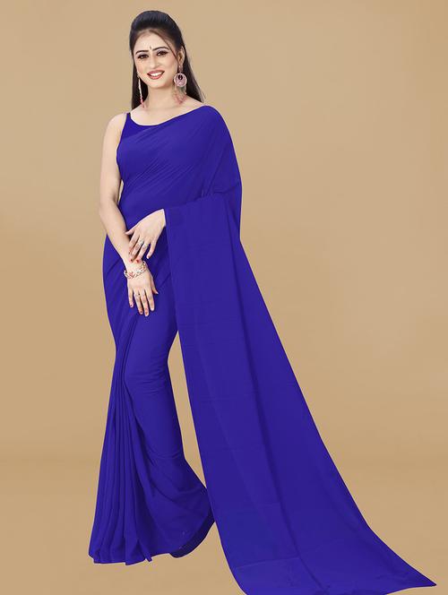 women blue solid saree with blouse - 21431200 - Standard Image - 0