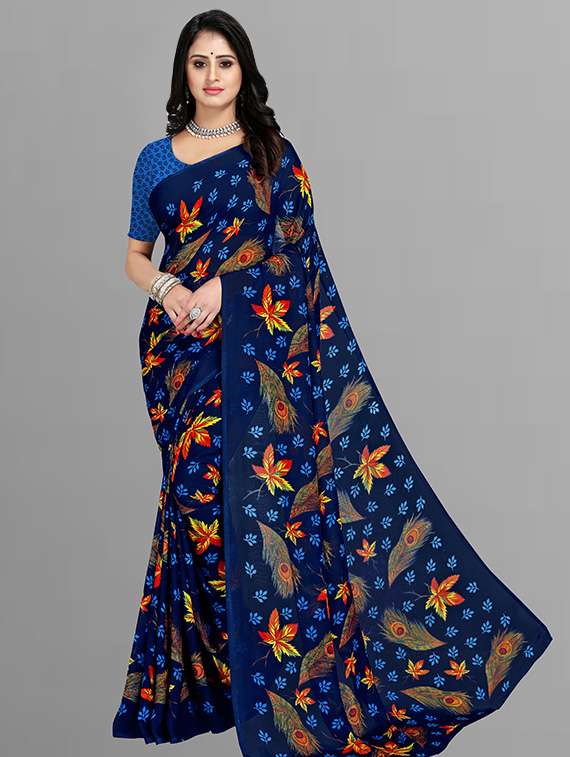 women printed casual wear saree with blouse