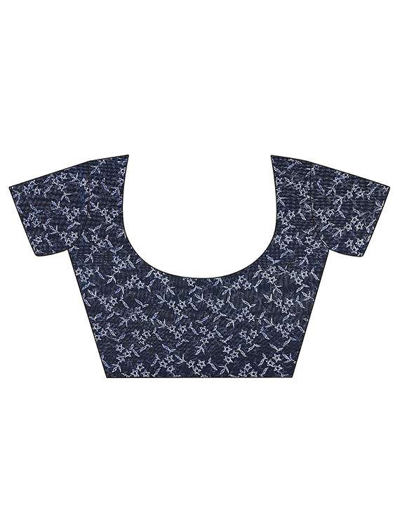 women navy blue printed georgette saree with blouse - 21431421 -  Standard Image - 2