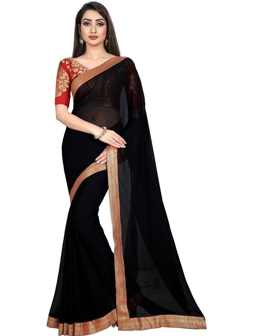 women black solid with bordered saree with blouse - 21431447 - Zoom Image - 0