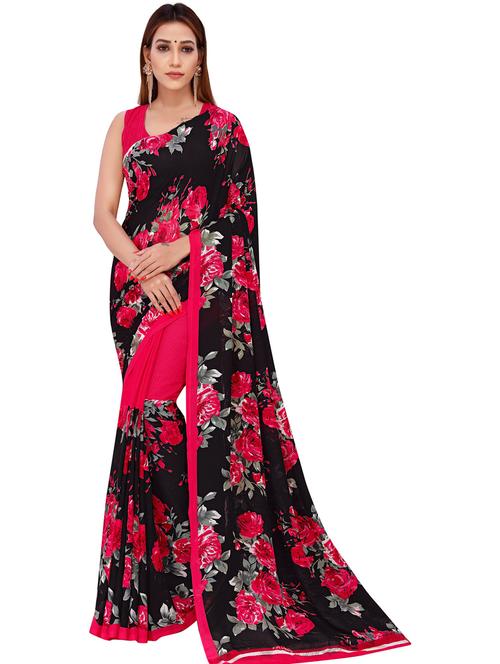 women pink floral printed saree with blouse - 21431688 -  Standard Image - 0