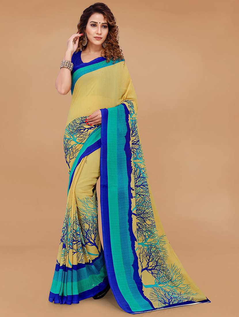 multi colored georgette printed saree with blouse
