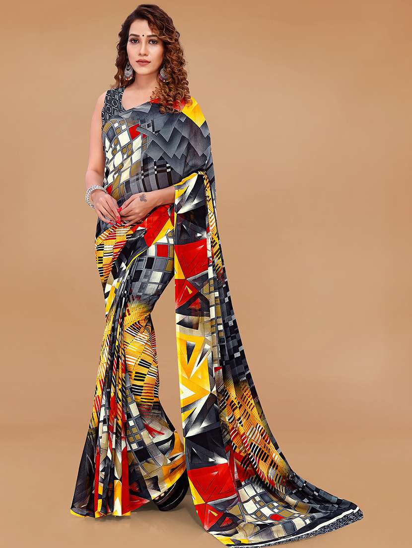 women multi color printed georgette saree with blouse