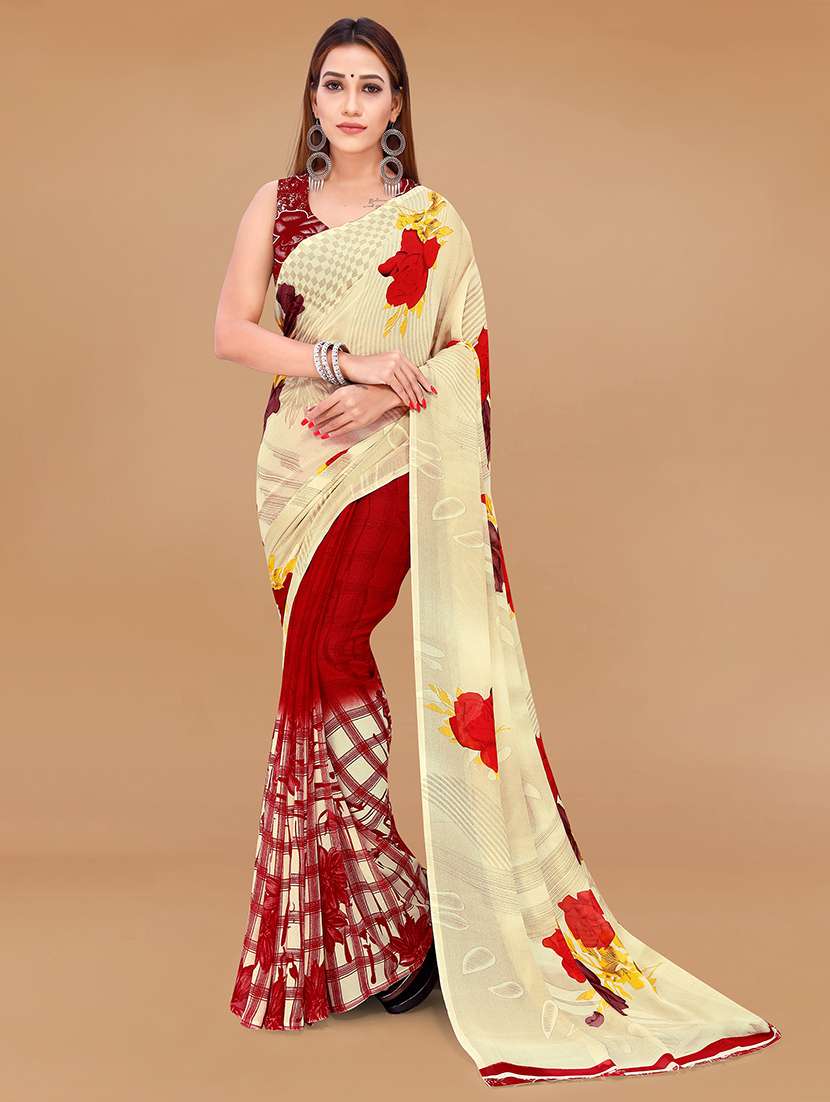 women red printed georgette saree with blouse