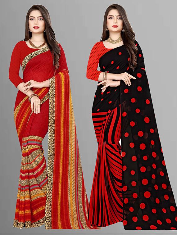 pack of 2 casual wear combo sarees with blouse - 21431957 - Zoom Image - 0