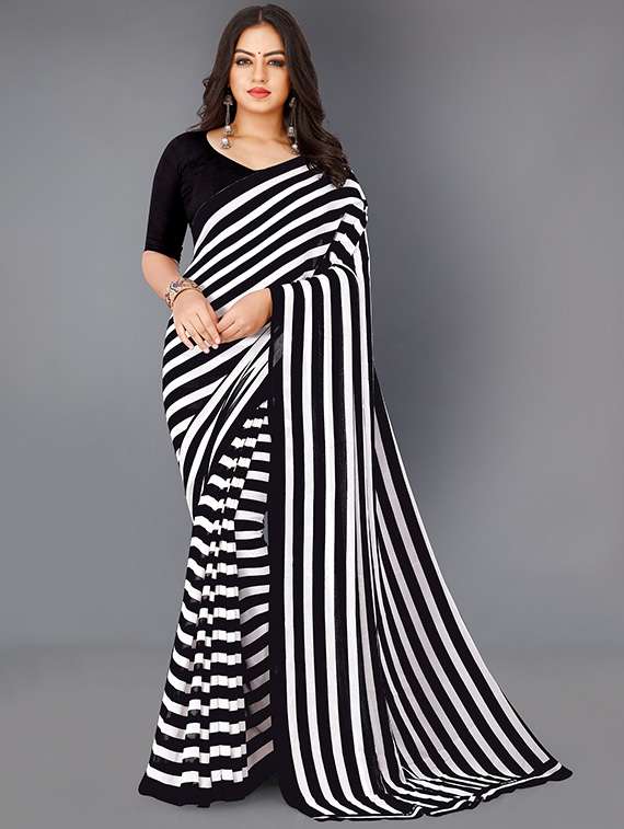 women striped printed saree with blouse