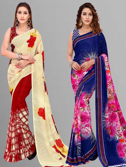 pack of 2 printed casual wear saree with blouse - 21432830 -  Standard Image - 0