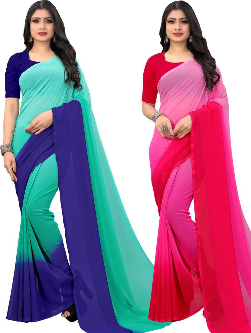 women pack of 2 casual wear combo sarees with blouse