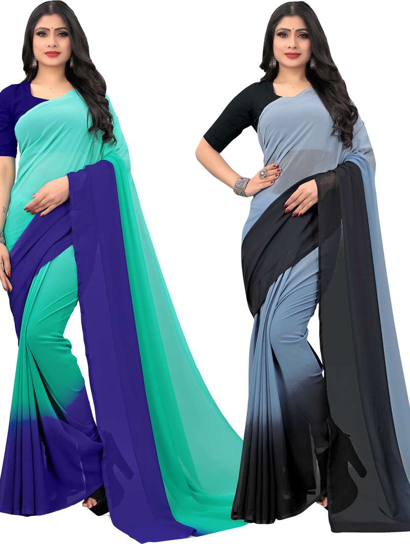 women pack of 2 casual wear combo sarees with blouse