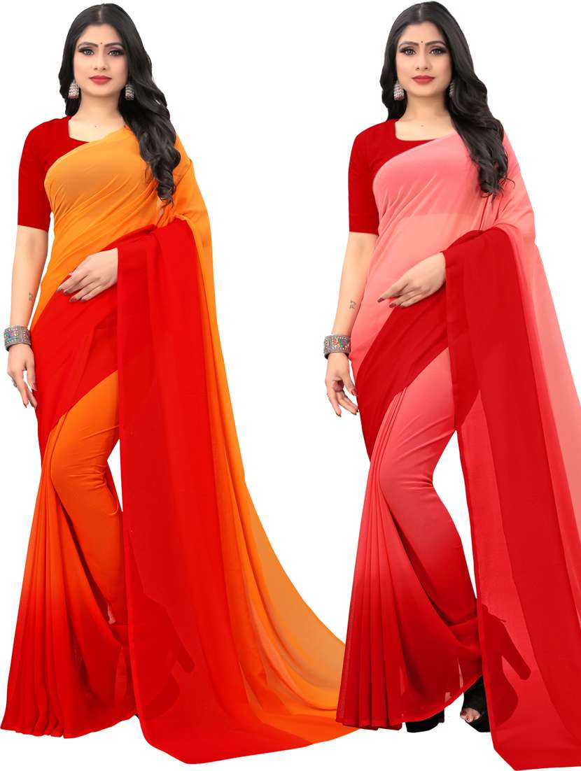 women pack of 2 casual wear combo sarees with blouse