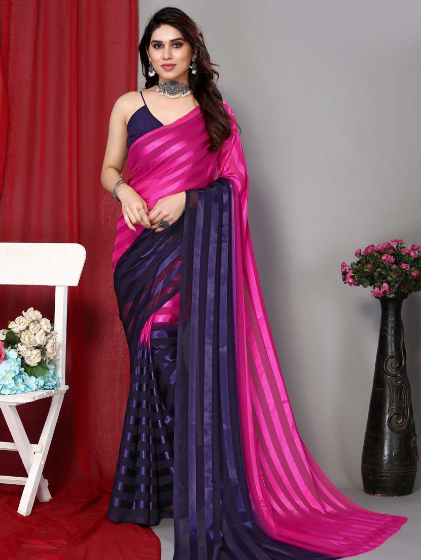 women striped casual wear saree with blouse