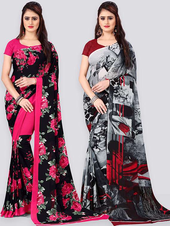 pack of 2 printed sarees with blouse
