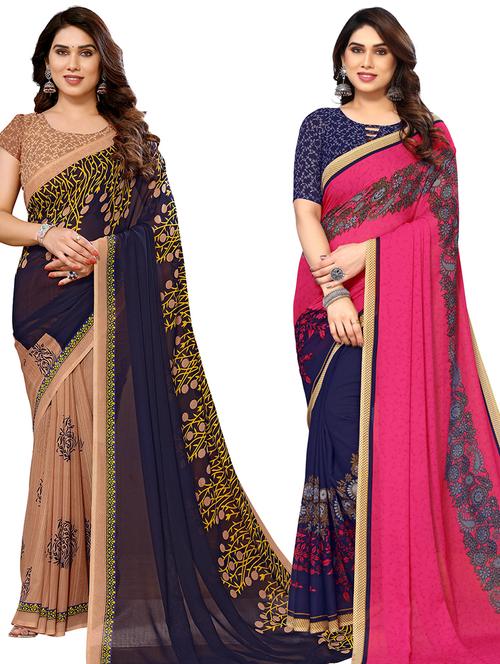 pack of 2 printed casual wear sarees with blouse - 21440269 - Standard Image - 0