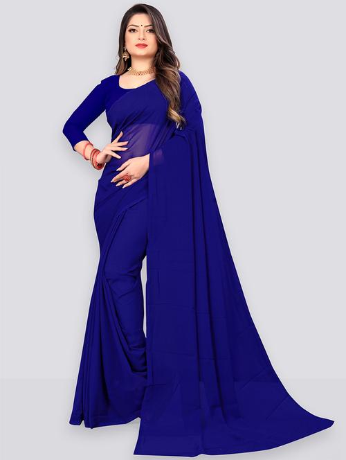 women plain casual wear saree with blouse - 21443904 -  Standard Image - 0