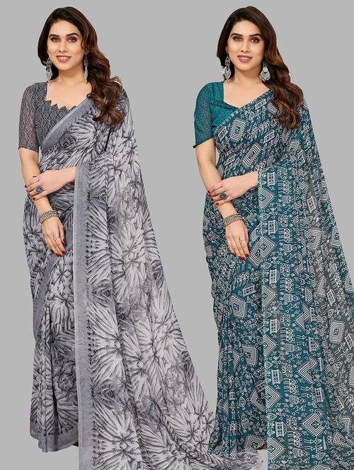 pack of 2 casual wear sarees with blouse - 21444983 -  Standard Image - 0