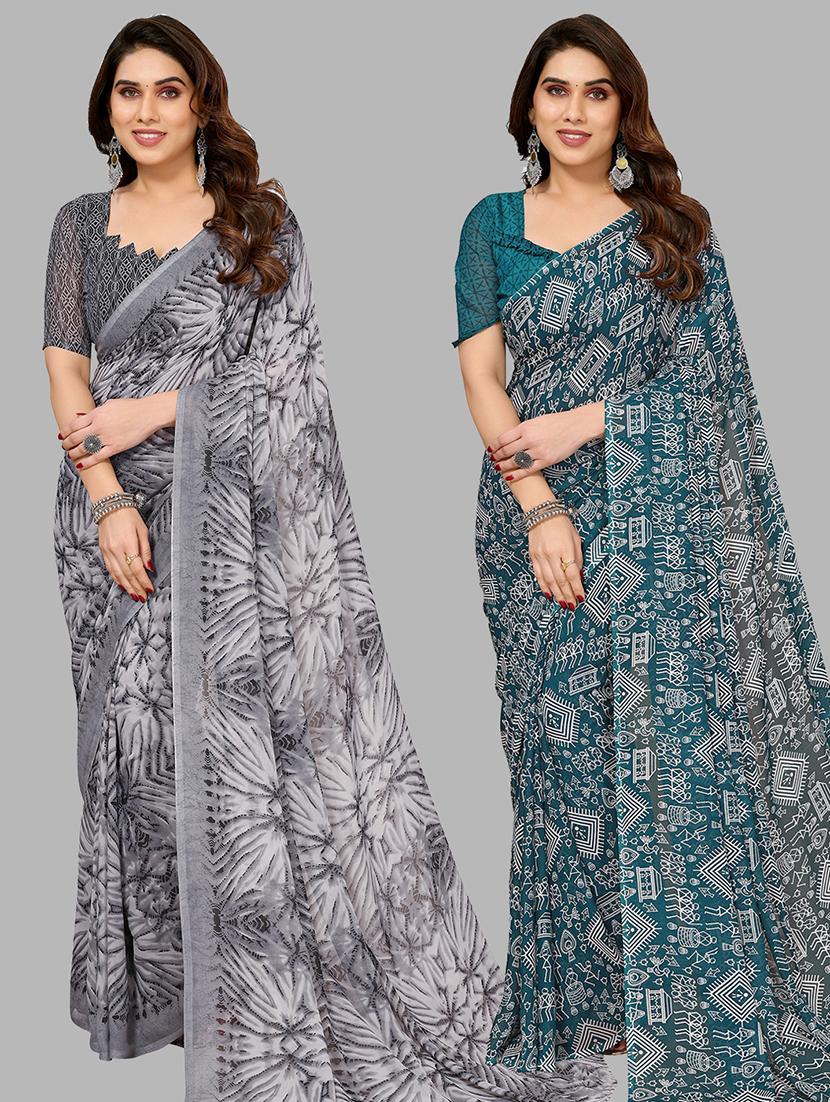 pack of 2 casual wear sarees with blouse - 21444983 -  Zoom Image - 0