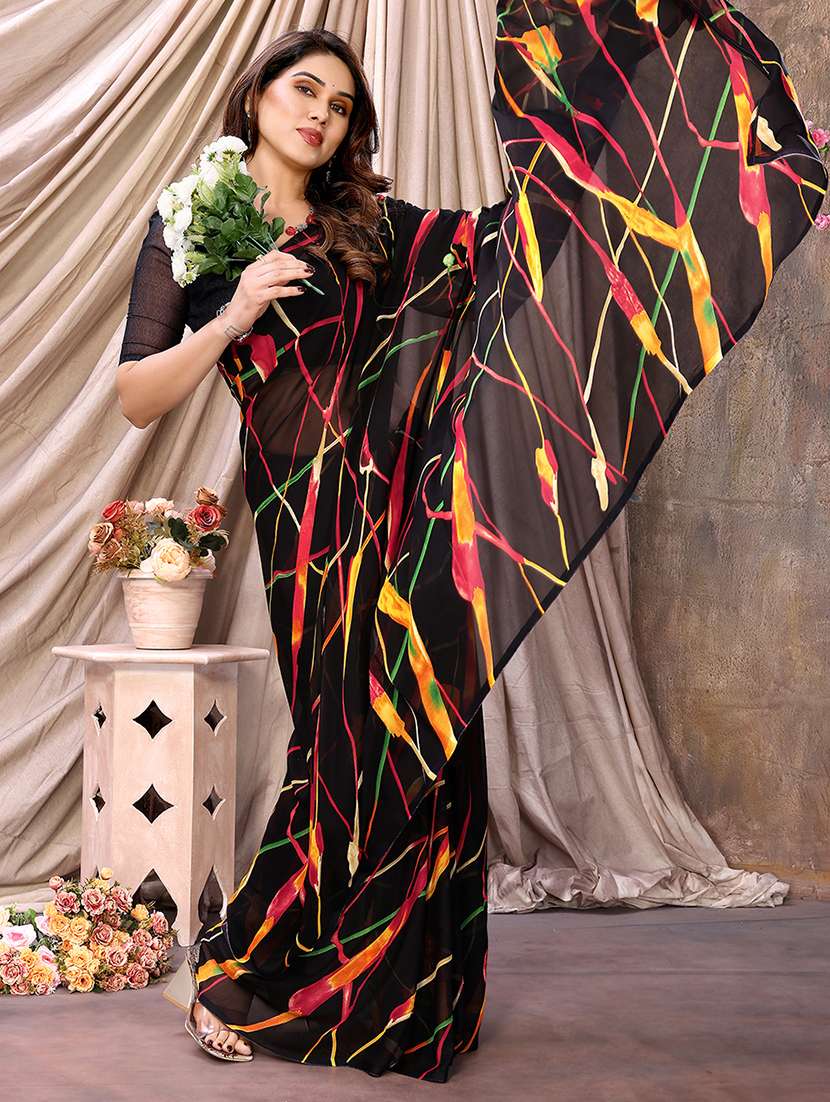 multi colored georgette ready to wear saree with blouse