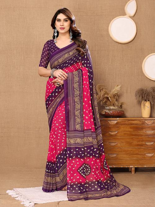 women bandhani printed casual wear saree with blouse - 21446265 - Standard Image - 0