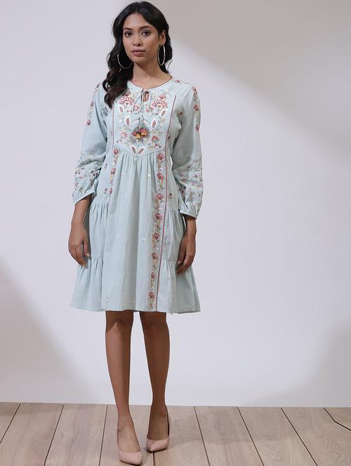 embroidered tiered dress with puff sleeves - 21446315 -  Standard Image - 0