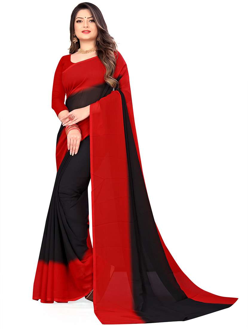 women color block casual wear saree with blouse