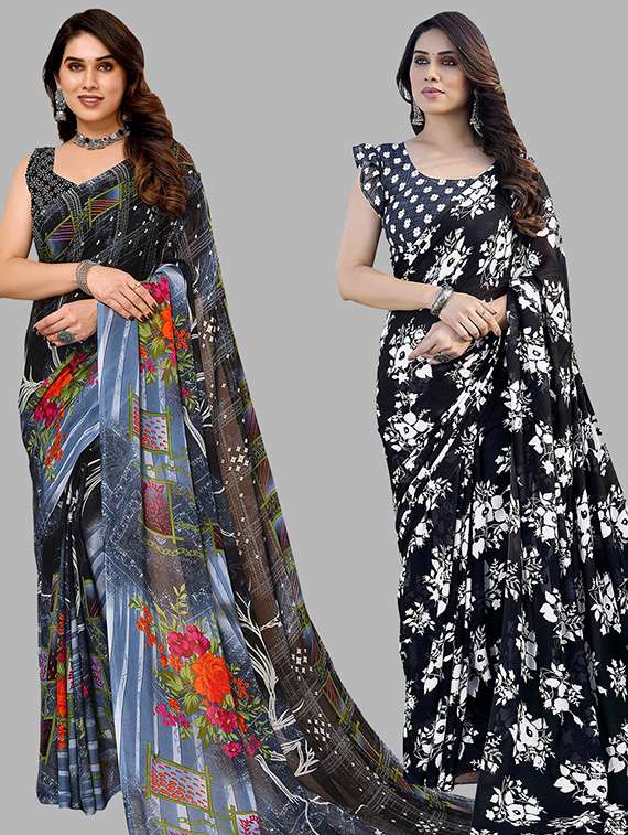 pack of 2 casual wear sarees with blouse - 21446469 - Zoom Image - 0