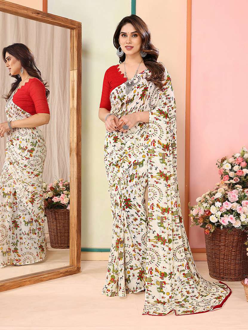 women printed casual wear saree with blouse