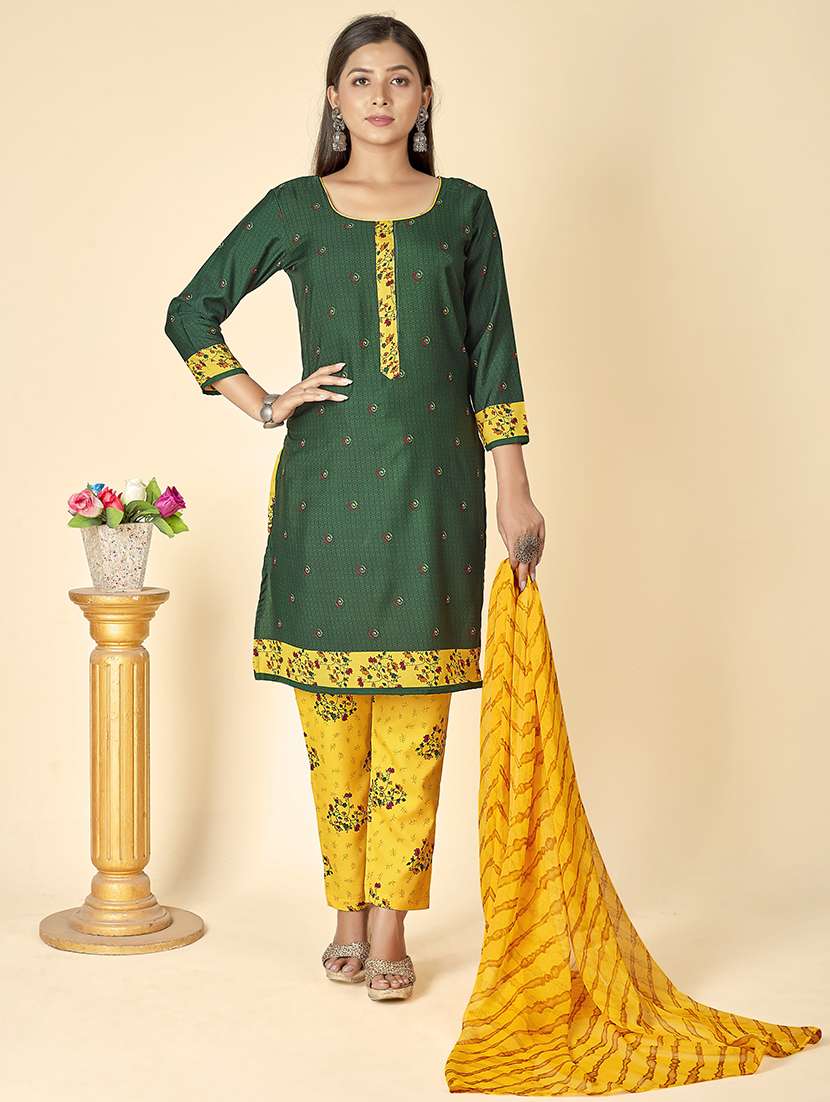 women green and yellow unstitched suit