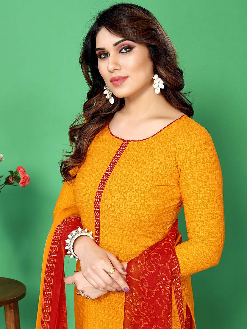 women yellow unstitched suit - 21447510 -  Standard Image - 2