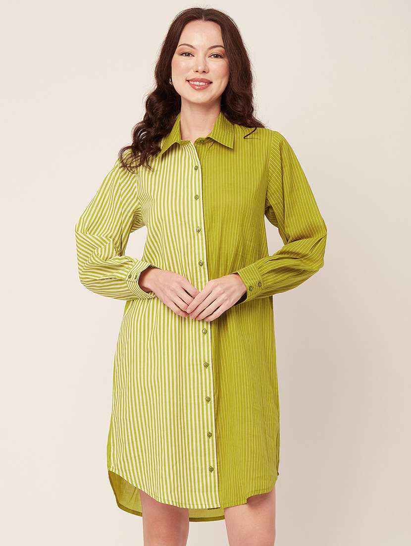 women green cotton shirt dress