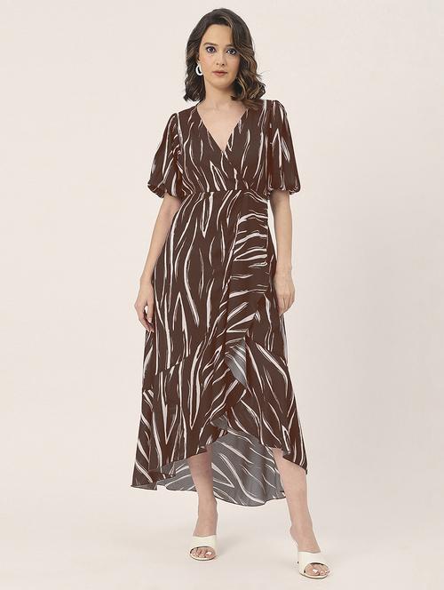 women brown georgette high low dress - 21449854 -  Standard Image - 0