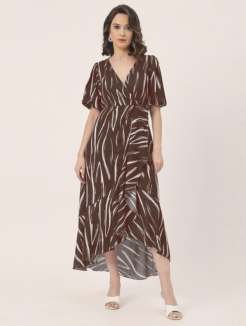 women brown georgette high low dress - 21449854 -  Zoom Image - 0