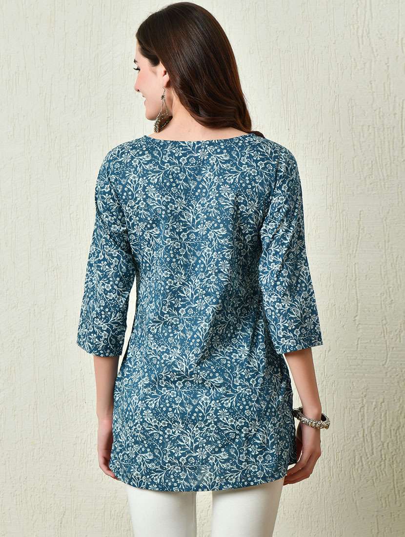 women blue cotton straight kurti - 21450008 -  Standard Image - 2