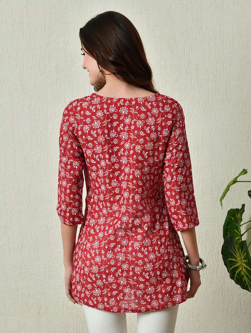 women red cotton straight kurti - 21450009 -  Standard Image - 2