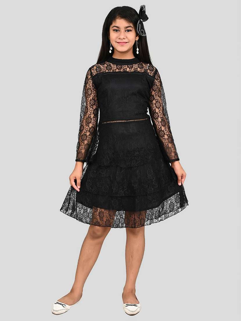 girls black net layered frock